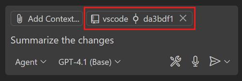 履歴アイテムがコンテキストとして追加されたチャットビュー入力ボックスのスクリーンショット。