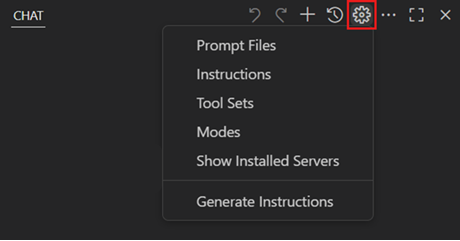 チャットビューの Configure Chat メニューを示すスクリーンショット