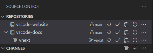 2 つのリポジトリと、そのうち 1 つに関連する worktree を示すリポジトリビューのスクリーンショット。