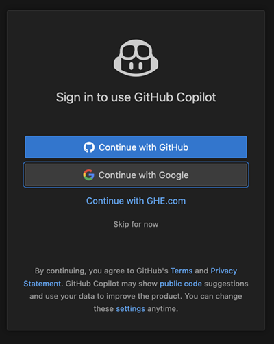Google アカウントを使用するオプションが表示されているサインインダイアログのスクリーンショット。