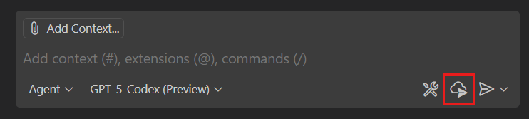 Delegate to coding agent ボタンがハイライトされたチャットビューのスクリーンショット。
