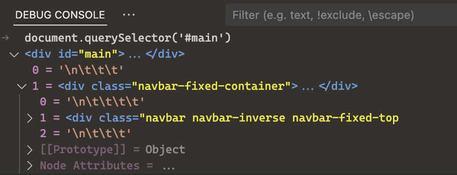 HTML 要素は JavaScript デバッグ コンソールでカラー化されます。