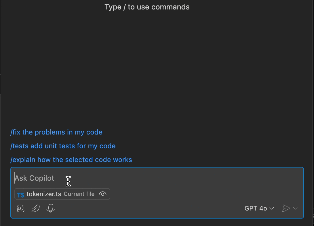 ペーストコントロールを使用して Copilot Chat にコードをコンテキストとして添付する