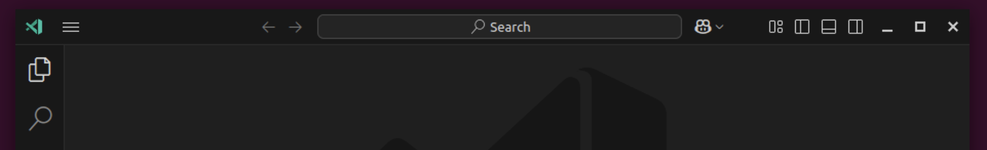 Linux でのカスタム VS Code タイトルバーを示すスクリーンショット。