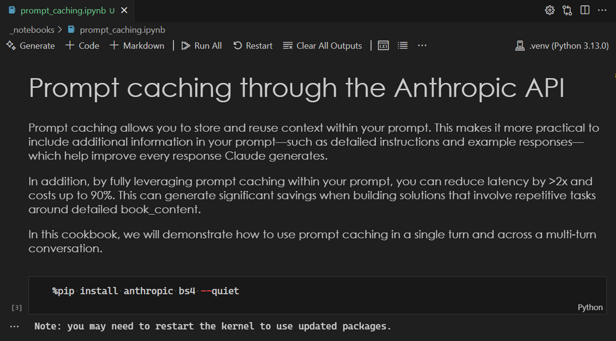 レンダリングされた Markdown セルのカスタムフォントを示すスクリーンショット。