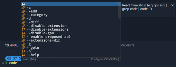--help のようなフラグがフラグアイコンで表示され、--diff のようなオプションが異なるアイコンで表示される様子を示すスクリーンショット。